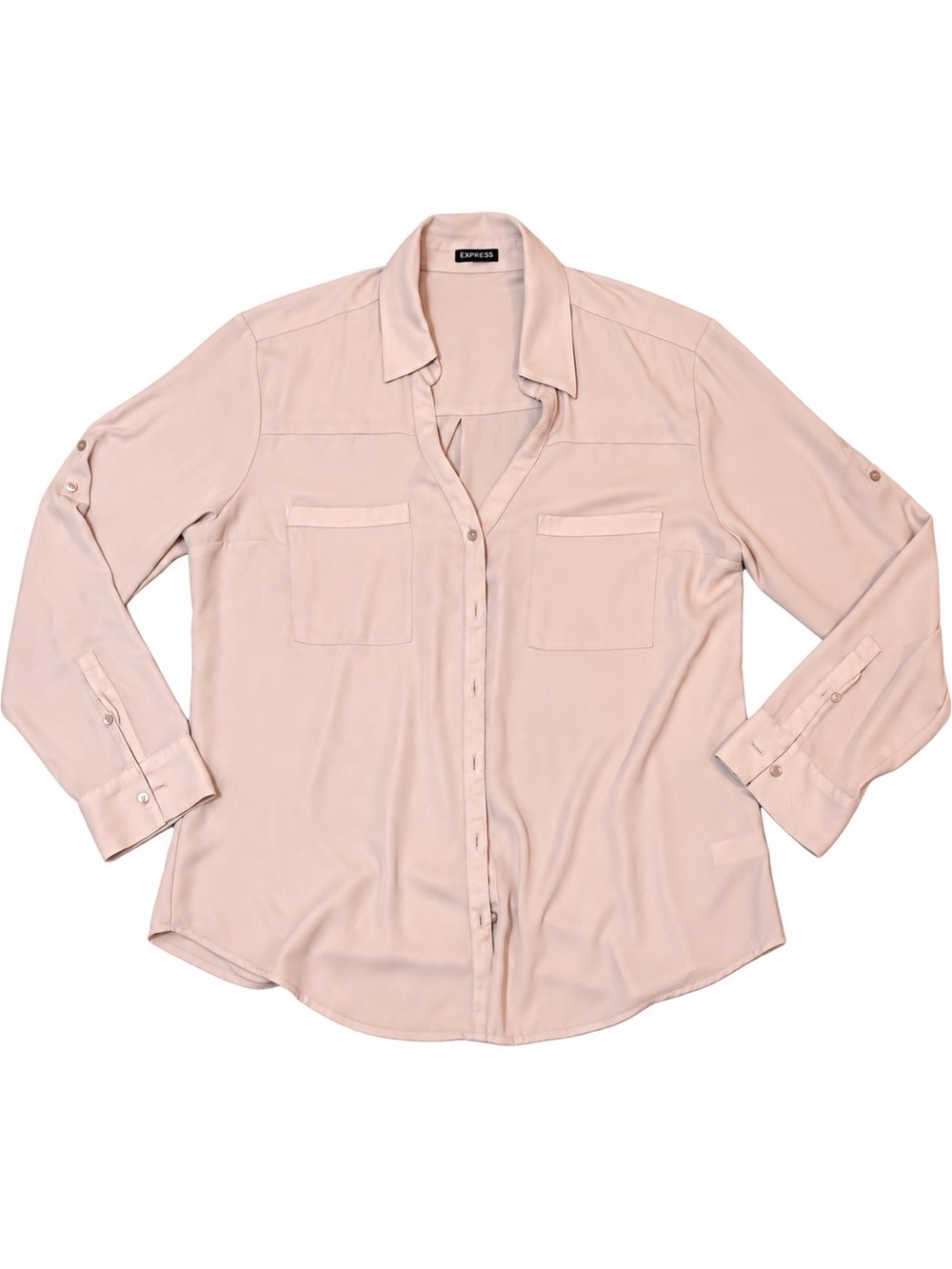 Express Portofino Blush Pink Convertible Sleeve Button Up Shirt XL